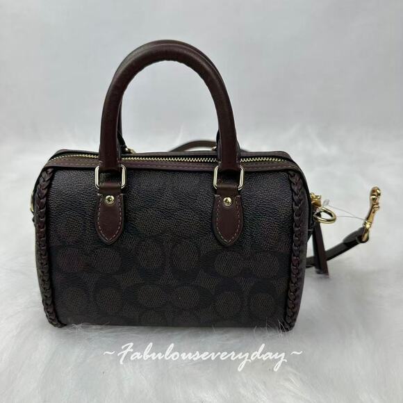 Coach Mini Rowan Crossbody Bag In Signature Canvas With Fringe CCF30 Walnut - Picture 2 of 7